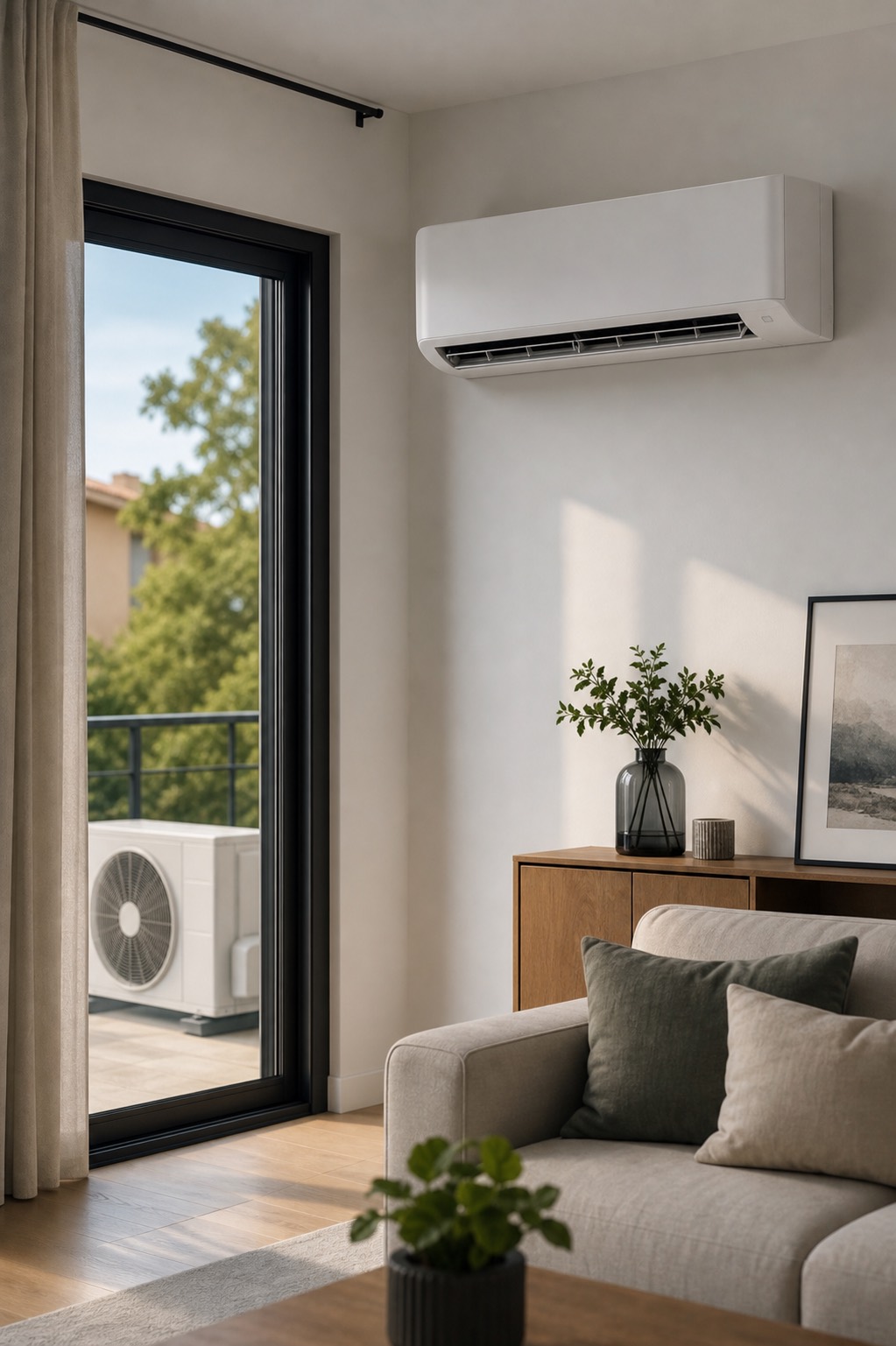Climatisation réversible installée dans un salon